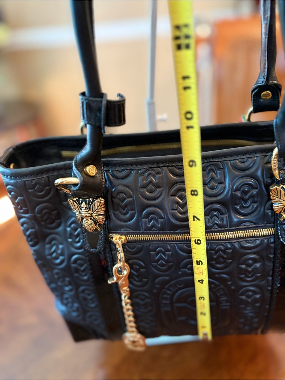 Marino Orlandi Black Quilted Patent Satchel with Gold Charm - Picture 11 of 12